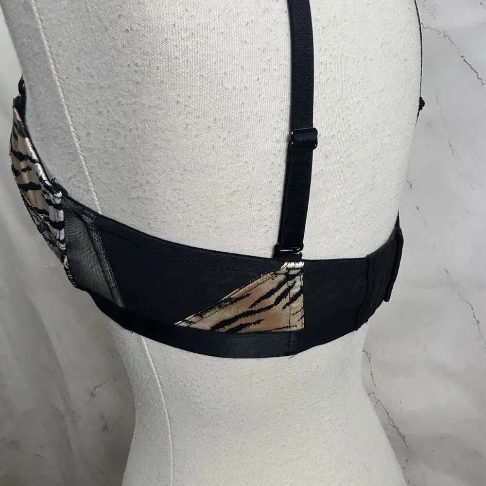 Victorias Secret Y2K Very Sexy Balconet Bra Tiger Print 34D VS Mob Wife Retro